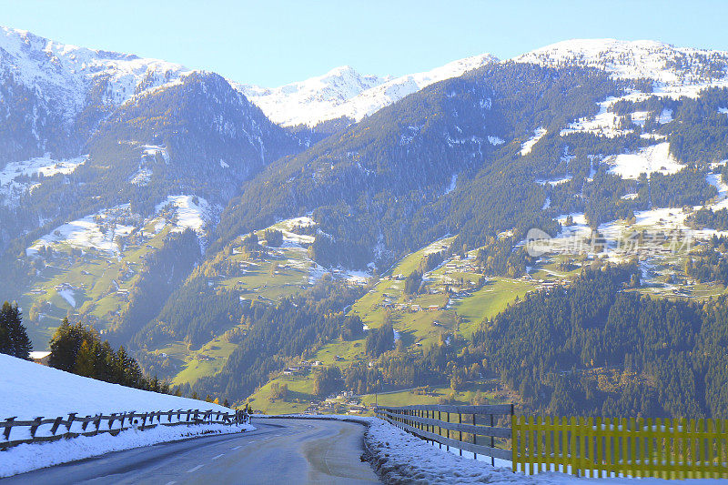 Gerlos pass和Zell am ziller -雄伟的Zillertal，蒂罗尔雪山全景和田园诗般的蒂罗尔山谷草地，奥地利